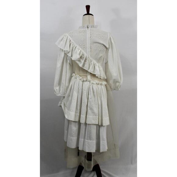 Women's Sz 4 6 Ivory Eyelet Platelet Dress Midi Layered - Picture 5 of 16